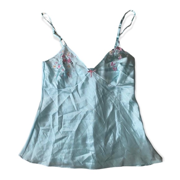 y2k floral embroidered baby blue silk cami lingerie top - Picture 1 of 4